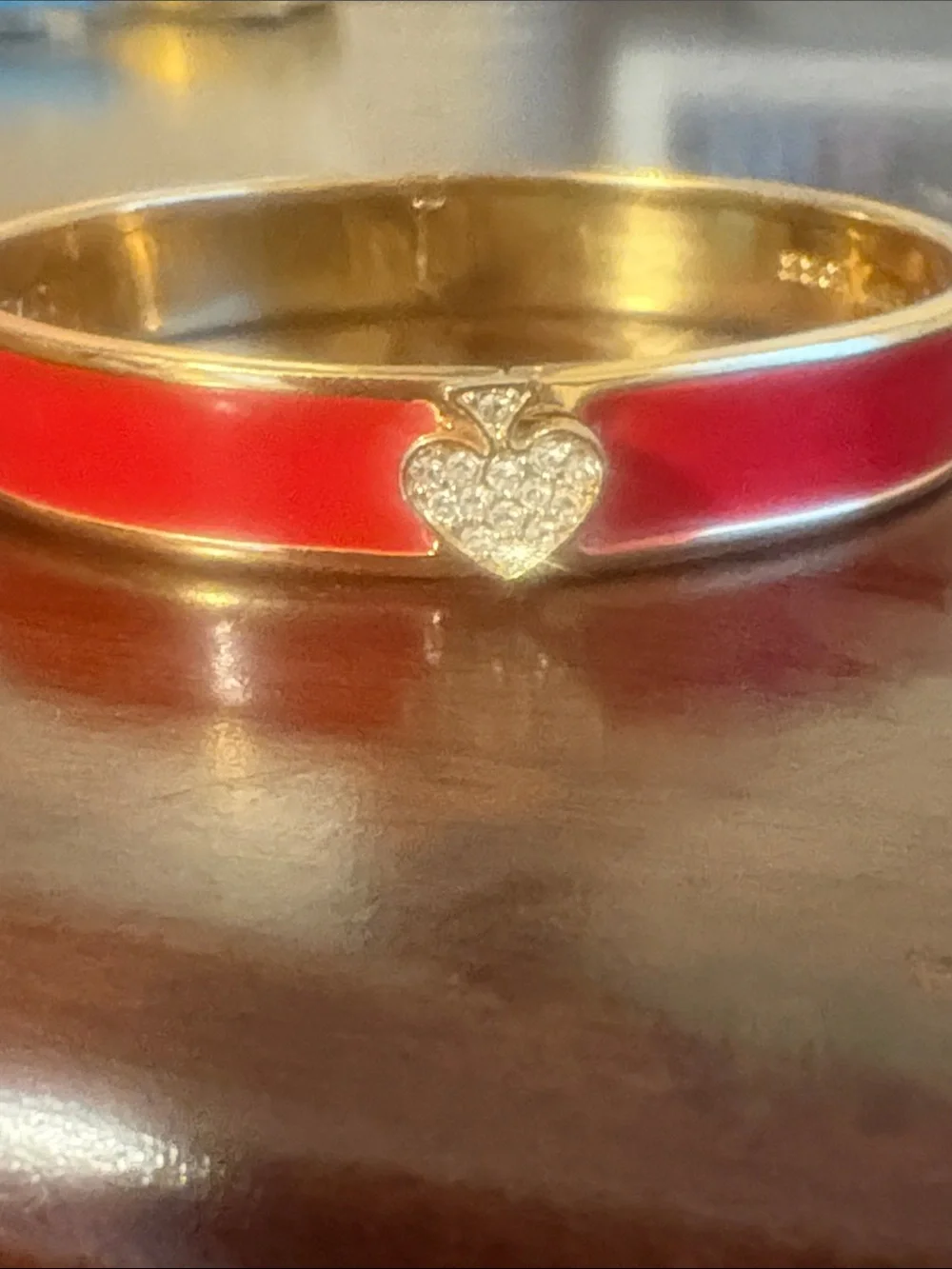 Kate Spade Gold-Tone Red Enamel Bangle Bracelet with Pave Heart Accent - Picture 2 of 4
